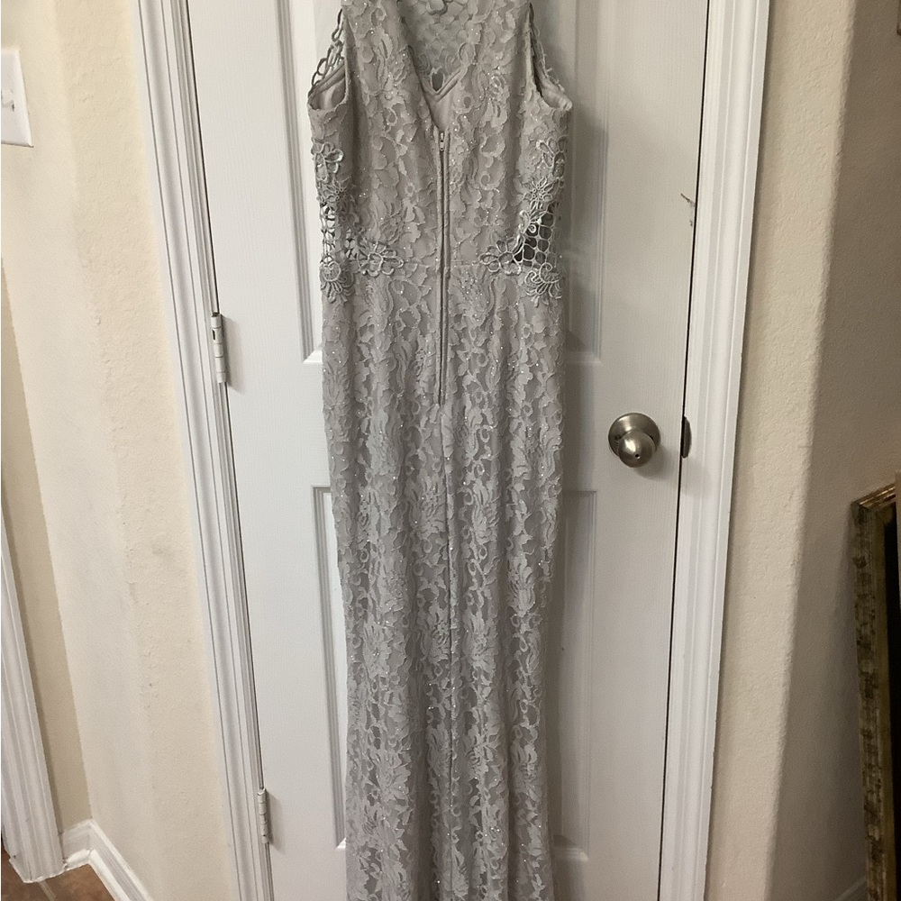 City Triangles Size 5 Juniors Silver Lace Formal Prom floor length Maxi Dress - Picture 2 of 16